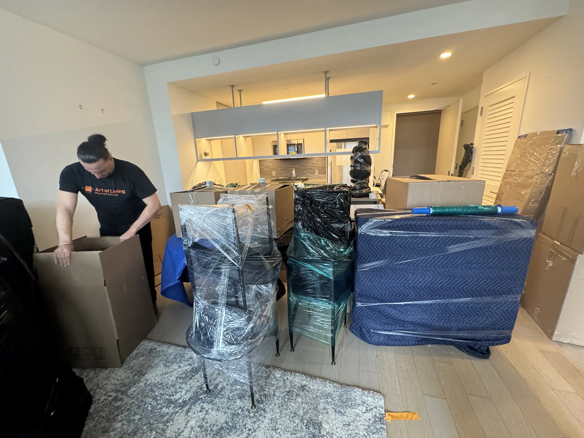 Movers protecting the furniture